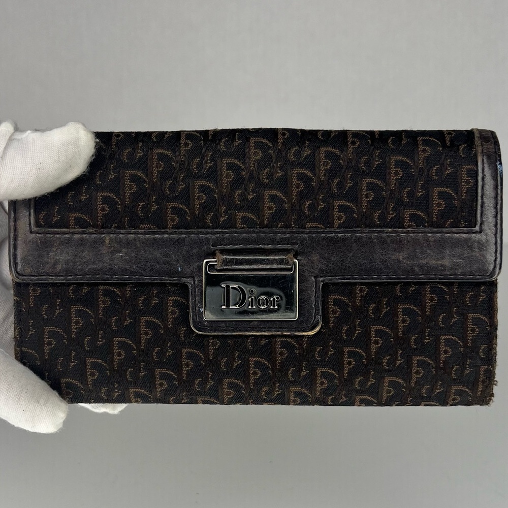 🖤Dior Brown/Black John Galliano Street Chic Oblique Monogram Logo Canvas Wallet
